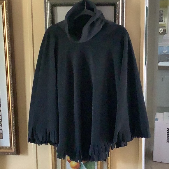 BLAIR Cape poncho  gray fleece size OS fringe bottom wear 2 ways warm co… - Picture 1 of 12